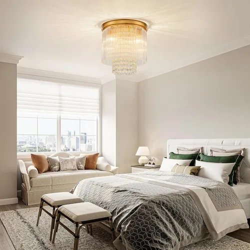 Vista 6 de LumFurn D12inch Modern Crystal Ceiling Light, 3-Light Chic Flushmount Close to Ceiling Light Fixture for Kitchen, Hallway & Bedroom, D12 x H12in