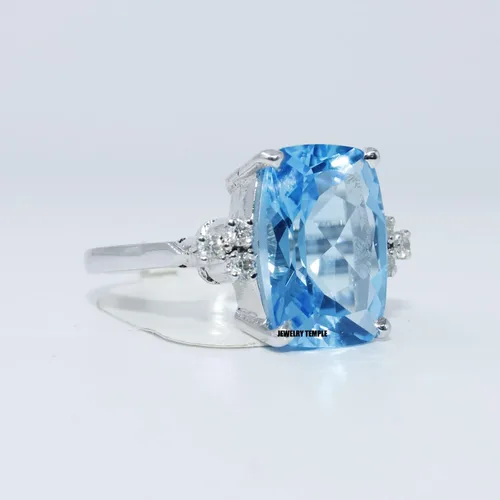 Vista 3 de Anillos apilables para mujer y niña, topacio azul de diamante, 0.394 x 0.551in