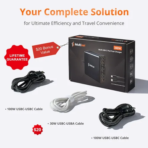 Vista 3 de Cargador GaN de 8 puertos mejorado de 240 W, concentrador de carga USB, estación de carga USB C, concentrador de carga USB-C para MacBook