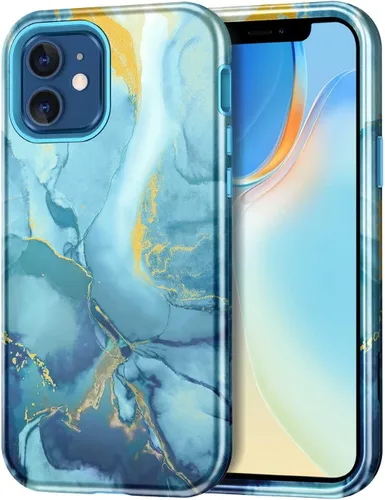 Vista 15 de Btscase para iPhone 12/iPhone 12 Pro, funda resistente de tres capas de mármol a prueba de golpes, cuerpo completo, PC duro + parachoques de TPU