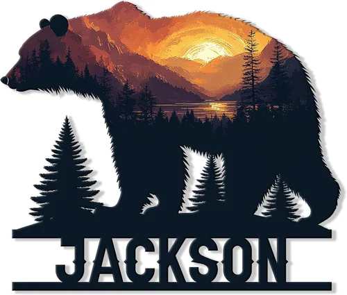 Vista 7 de Letrero de metal de oso personalizado, decoración de pared con nombre personalizado para cabaña, porche, patio, valla o habitación, regalos rústicos
