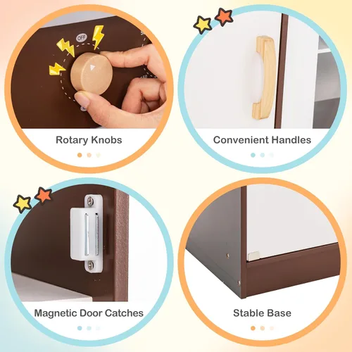 Vista 7 de HONEY JOY Juego de Cocina de Esquina para Niños, Cocina de Juego de Madera Definitiva para Niños Pequeños, Lavadora, Máquina de Hielo, Fregadero