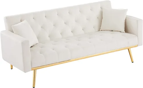 Vista 6 de Sofá cama plegable convertible de terciopelo sofá cama, sofá cama con respaldo ajustable, sofá biplaza para espacio pequeño, dormitorio, sala