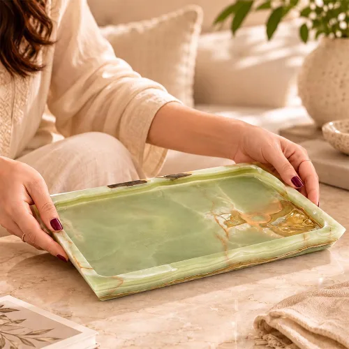 Vista 4 de Radicaln Bandeja rectangular de mármol para encimera de baño, bandeja de Onyx Verde