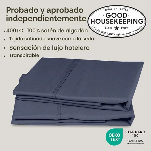 Vista 2 de Fundas de almohada de algodón de 400 hilos 13 - Azul índigo polvoriento