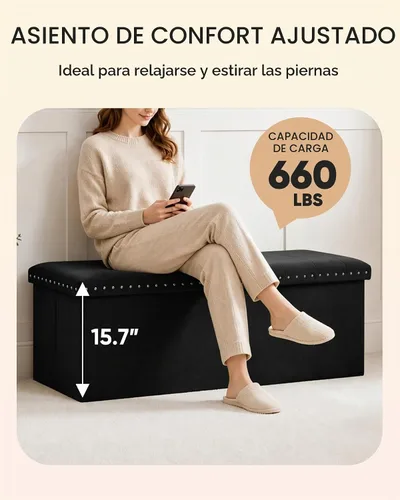 Vista 6 de B FSOBEIIALEO 43" Tufted Storage Ottoman Bench Storage Chest, Black
