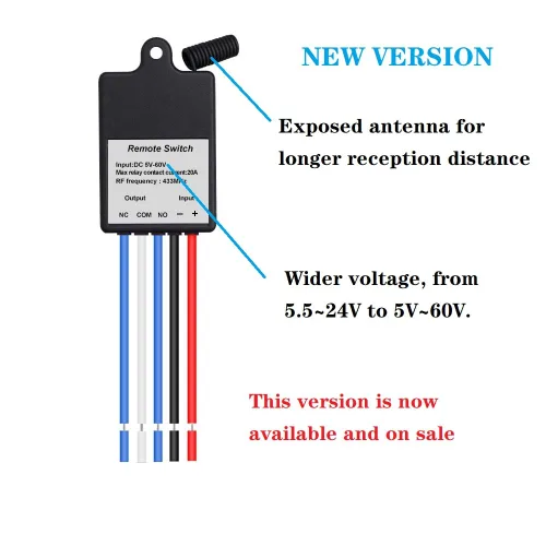 Vista 2 de QIACHIP Mini interruptor de control remoto inalámbrico CC 6V 12V 24V 1 canal relé RF interruptor receptor transmisor para luz LED batería de coche