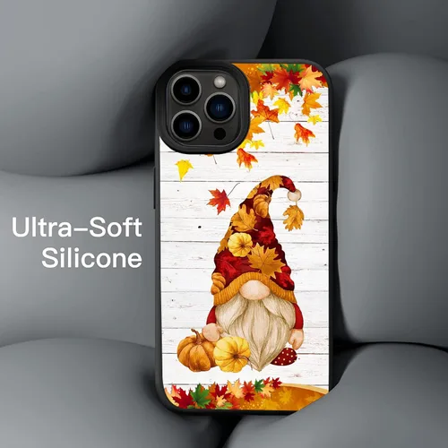 Vista 2 de Happy Fall Gnomo Otoño Hojas Calabaza Gnomo Otoño Gnomo Funda Teléfono para iPhone 16 15 14 13 12 11 Pro Max Galaxy S25 S24 S23 S22 S21 S20 FE A16