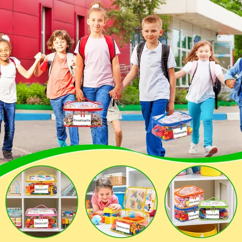 Vista 9 de Paquete de 6 bolsas de almacenamiento transparentes para juguetes, con bolsillo manual para etiqueta de nombre, funda organizadora de juguetes