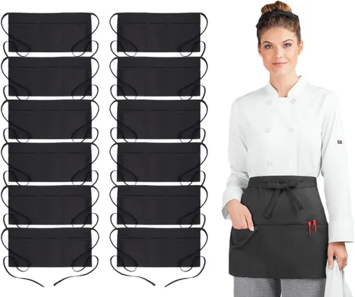 Vista 7 de Avalon Kitchen Server Aprons with 3 Pockets – 100% Polyester Waist Apron, 24x12 Inch Half Apron, Waitress Apron for Servers