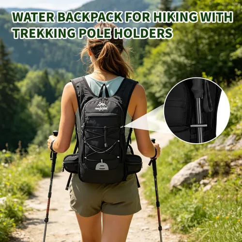 Vista 5 de Hiking Travel Backpack for Men Women, 20L Lightweight Camping Backpack, Hiking Daypack with Water Bladder for Hiking Negro