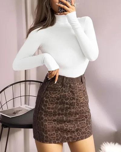 Vista 2 de MANGOPOP - Enterizo para mujer, manga larga, cuello de tortuga, cuello alto falso, estilo top