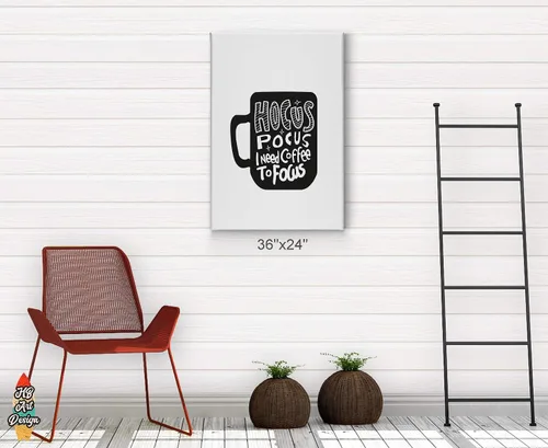 Vista 4 de HB Art Design Hocus Pocus I Need Coffee to Focus Black and White Mug Canvas Print Wall Art Coffee Bar Decor Coffee Signs Kitchen Wall Decor Dining