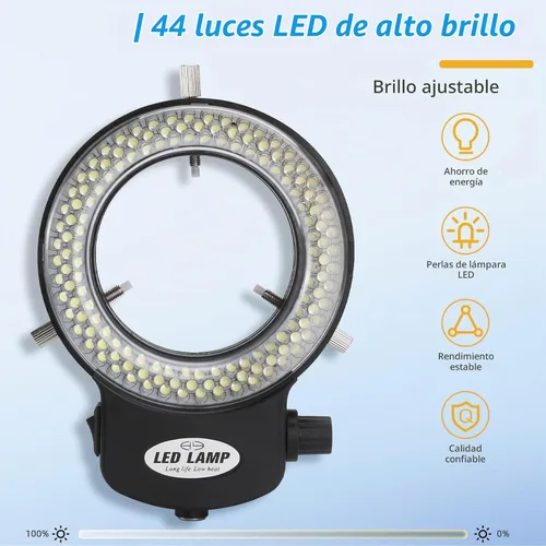 Vista 2 de Luz de microscopio de anillo de 144 LED, iluminador ajustable para microscopios estéreo de laboratorio y cámara