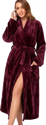 Vista 9 de RONGTAI - Bata de baño de felpa para mujer, batas largas y cálidas de felpa para damas, bata de noche de felpa, ropa para dormir Negro