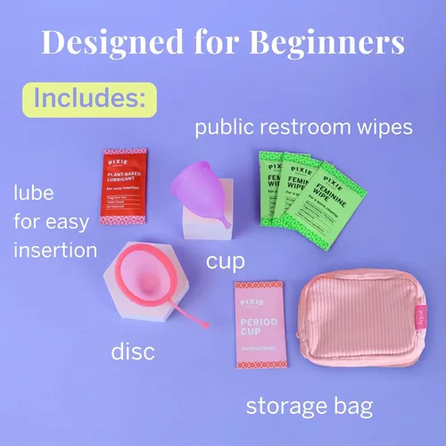 Vista 7 de Copa Menstrual Pixie & Disco Duo para Cuidado Femenino - Clasificada como número 1 como la copa reutilizable más cómoda y disco para el período