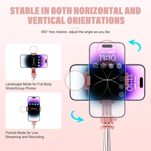 Vista 9 de Palo selfie con control remoto recargable y luz (1 unidad), trípode para iPhone, soporte de teléfono celular para grabación de video, accesorios
