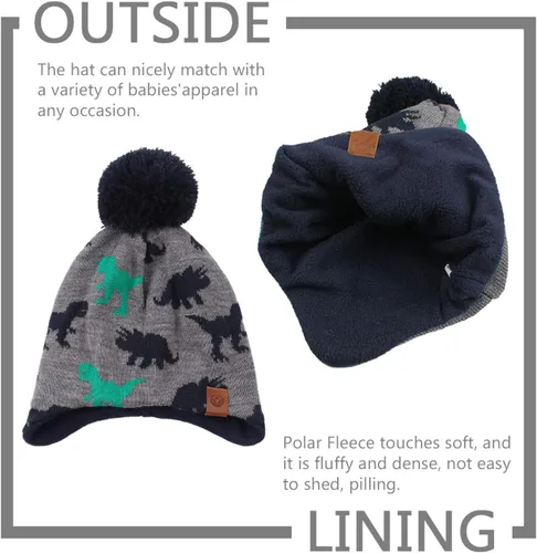 Vista 4 de Conjunto de bufanda de gorro de bebé de punto para invierno, cálido para niños y niñas, forro polar con pompón
