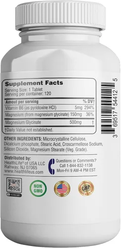 Vista 6 de 365 Health Glicinato de magnesio 500 mg por tableta – 120 tabletas vegetarianas – B6 añadido para una máxima absorción – Apoya la salud muscular