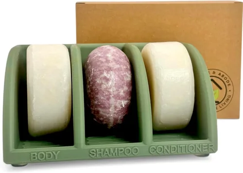 Vista 10 de Essence & Abode Sustainable Living Soporte para Champú Sólido – Jabonera Multibarra con Drenaje – Barra de Jabón, Barra de Champú y Barra