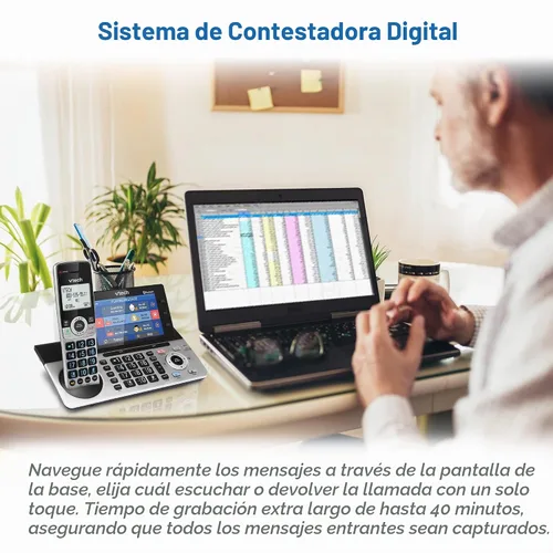 Vista 7 de VTech IS8251-3 - Teléfono inalámbrico de 3 manos de grado empresarial para oficina en casa, pantalla a color de 5", teclas de acceso directo