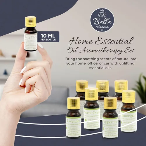 Vista 2 de Belle Aroma Juego de aceites esenciales orgánicos de aromaterapia para difusores, hogar y relajación – Ylang Ylang, lavanda, geranio rosa, salvia