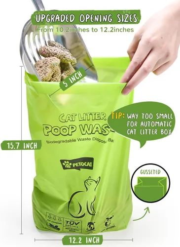 Vista 2 de Bolsas de arena para gatos biodegradables para desechos de gatos, a prueba de fugas, duraderas y sin perfume, grandes para adaptarse a cualquier