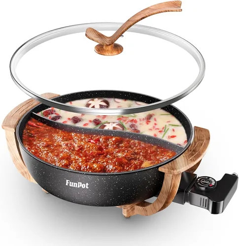 Vista 8 de Olla eléctrica de doble cara de 6L con asas frías al tacto, calor ajustable de 1100 W, interior hexagonal antiadherente y protección contra