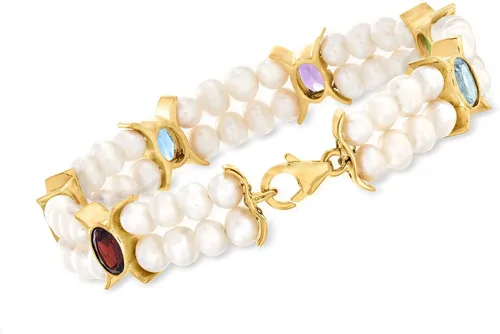 Vista 3 de Ross-Simons Pulsera de perlas cultivadas de 0.177-0.217in y 4.80 quilates en oro de 18 quilates sobre ley, Perla, multi