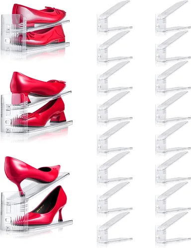 Vista 16 de Organizador de ranuras ajustables para zapatos, paquete de 10 unidades de apiladores de zapatos transparentes, soporte para zapatos, ahorrador