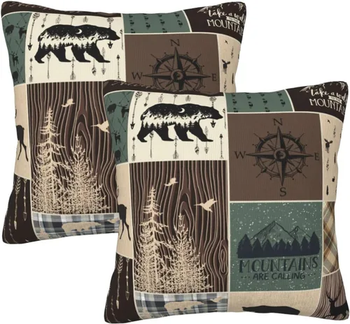 Vista 18 de Juego de 2 fundas de almohada de árbol de bosque natural, fundas de almohada de algodón de 16 x 16 pulgadas, fundas de almohada de algodón
