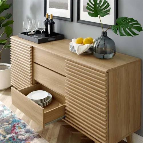 Vista 2 de Modway Render - Mueble moderno de mediados de siglo para mesa de bufé o TV de 63 pulgadas, en color roble