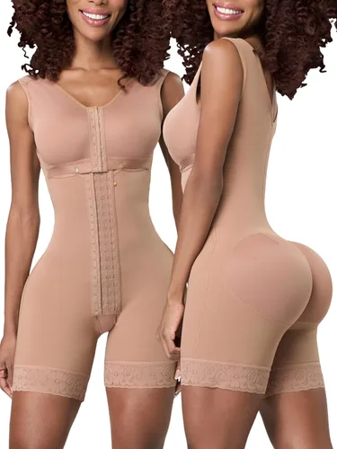 Vista 7 de Sonryse Fajas Colombianas Reductoras y Moldeadoras Postpartum Girdle Tummy Control Shapewear Beige - 4 niveles de ganchos - Pp086