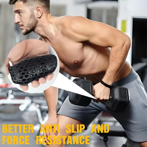 Vista 4 de Agarres antideslizantes para levantamiento de pesas, almohadillas de goma para entrenamiento y ejercicio, protectores de palma