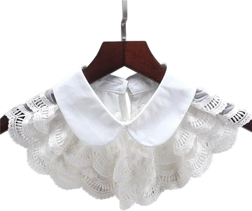 Vista 2 de Blusa de media camisa con encaje en capas, cuello sintético, cuello con volantes, cuello falso, mini capa, gargantilla para muñeca, Multi