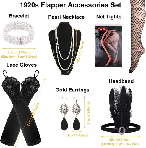 Vista 3 de PLULON 8 Pcs 1920s Flapper Accessories Set for Women, Great Gatsby Dresses Sequin Shawl Wraps Roaring 20s Dresses for Party