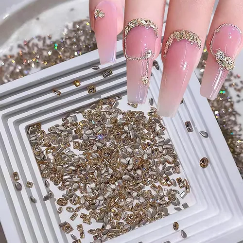 Vista 10 de Diamantes de imitación para uñas, 300 piezas de cristales AB, gemas de múltiples formas, diamantes de imitación de parte trasera plana, para arte