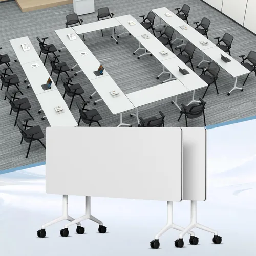 Vista 22 de 2Pack Folding Conference Table, 47.2in Modular Training Table with Wheels Grey