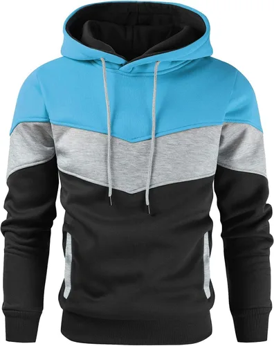 Vista 30 de Gesean - Sudadera con capucha para hombre, diseño de bloques de color, estilo suéter, manga larga, casual, con bolsillo