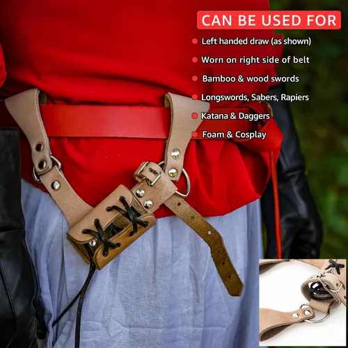Vista 77 de Armory Replicas™ - Rana espada de cuero hecha a mano – Disfraz medieval LARP hebilla ajustable y cinturón de arma con cable soporte