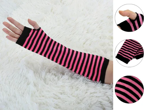 Vista 2 de Allegra K Guantes sin dedos para mujer calentadores de brazo de punto con longitud del codo