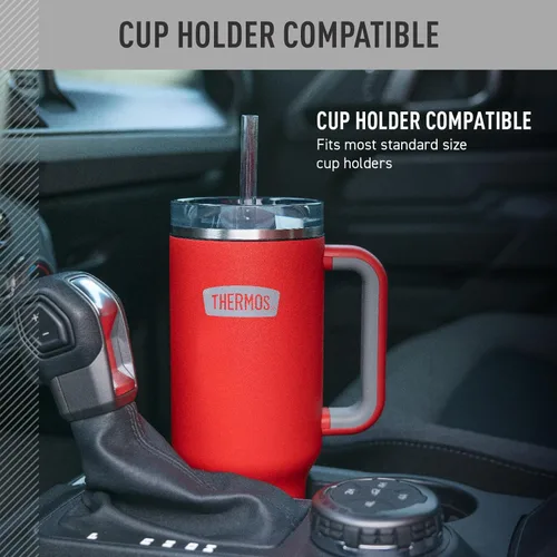 Vista 6 de THERMOS Taza Portavasos de Acero Inoxidable - 40 Onzas, Carmesí - Vaso Aislado con Tapa y Popote, Más Bloqueo Deslizante Resistente a Fugas