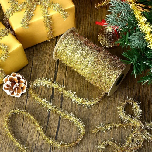 Vista 4 de Canlierr Guirnalda de oropel de Navidad de 50 yardas con purpurina fina metálica para decoración de árbol de Navidad, fiesta de cumpleaños, boda