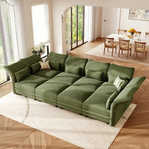 Vista 29 de LLappuil Sofá seccional beige con almacenamiento, sofás modulares de pana para sala de estar con apoyabrazos ajustables, cojines de felpa gruesos, 6