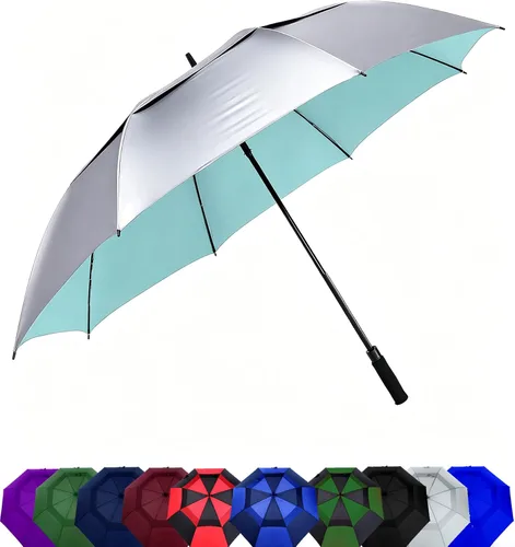 Vista 16 de Paraguas de golf extragrande de 62, 68 y 72 pulgadas, con doble dosel ventilado, resistente al viento, impermeable, de apertura automática