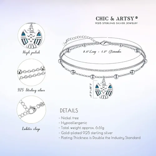 Vista 22 de CHIC & ARTSY Tobilleras de plata de ley S925 para mujer, pulsera de tobillo ajustable multicapa para playa, joyería de verano para mujer, de 10 a 11