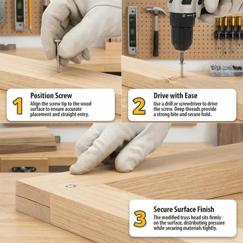 Vista 6 de BCP Fasteners 10 unidades de tornillos Phillips modificados con cabeza de armadura de acero inoxidable 304 de #8 x 1” para madera (BCP1261)