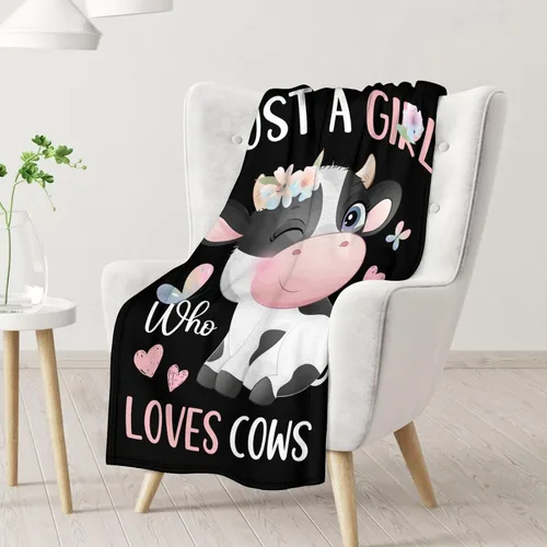Vista 2 de Manta de vaca para niños, suave, mullida y acogedora, 30 x 40 pulgadas, tamaño regazo, para sofá, oficina, color negro, lindas mantas cálidas