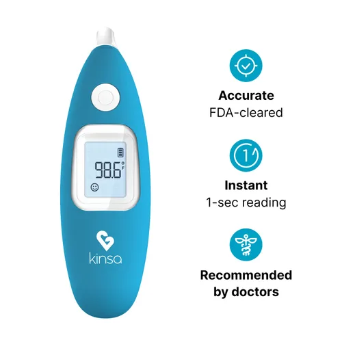 Vista 2 de Kinsa Termómetro inteligente de oído para fiebre, termometro infrarrojo médico, aprobado por la FDA para lecturas de temperatura corporal para todas