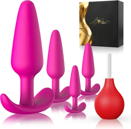 Vista 12 de Kit de entrenamiento de enchufe anal 5PCS silicona Butt Plug Set Negro